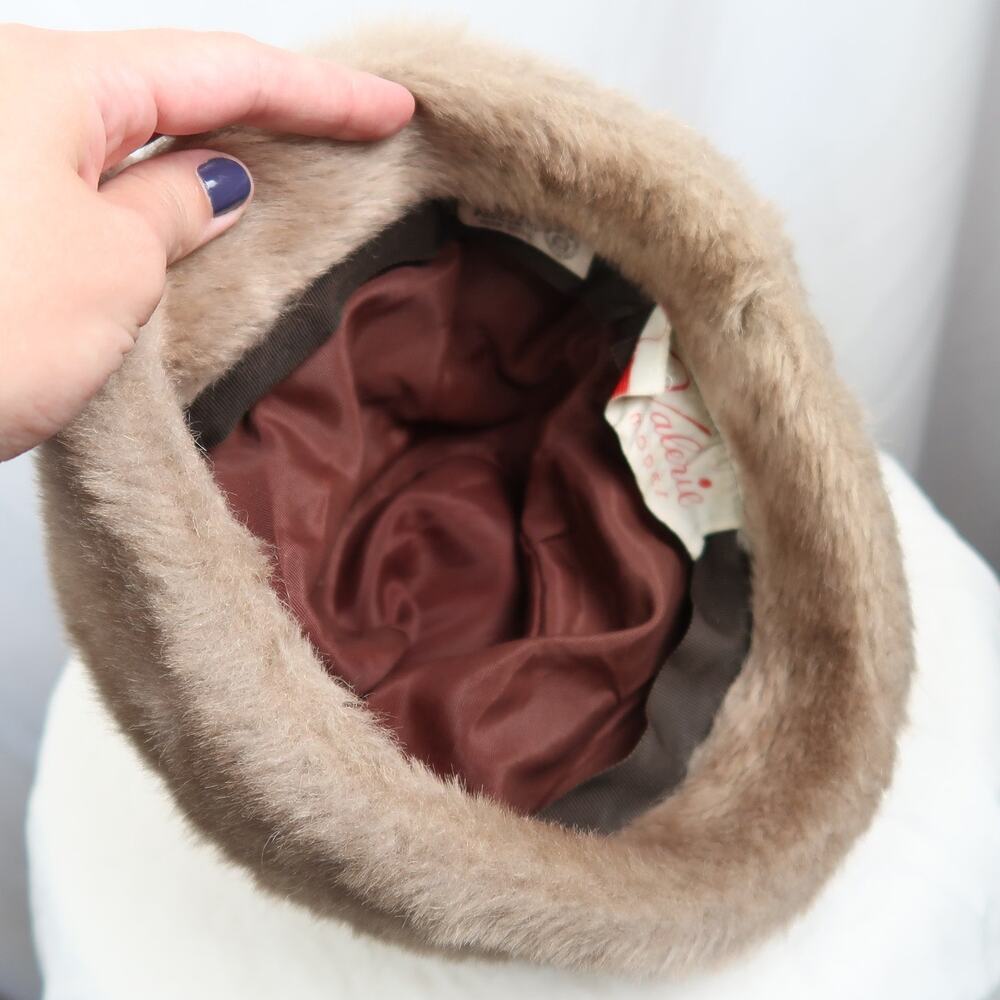 Vintage 50s/60s Valerie Modes Taupe Brown Faux Fur Hat - Picture 5 of 8